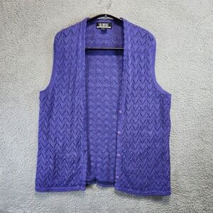 VTG SK Wear Purple Knit Button Front Sleeveless Cardigan Womens M‎ Ramie Blend